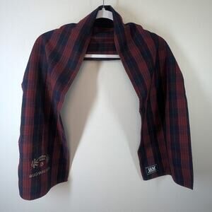 J&M Sportswear Budwieser Navy and Red Plaid Logo Scarf OS Preppy Collectible